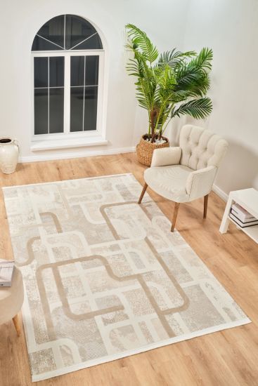 Boyut75 Beige Cream Modern Scandi Living Room Rug