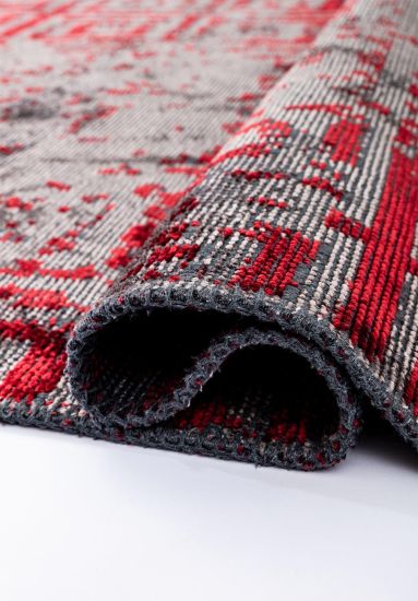 Geometric Red & Grey Wayworn Area Rug