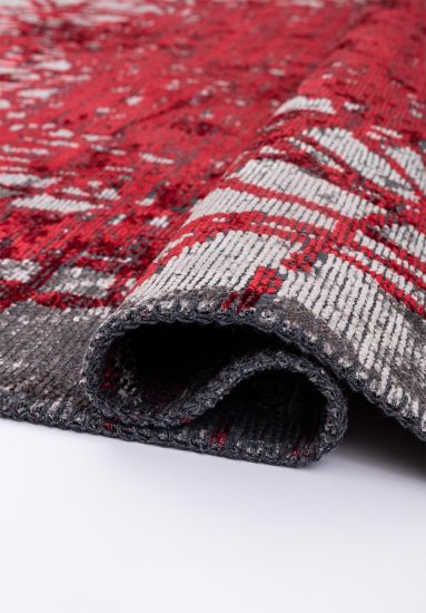 Abstract Red Grey Hearthglow Area Rug