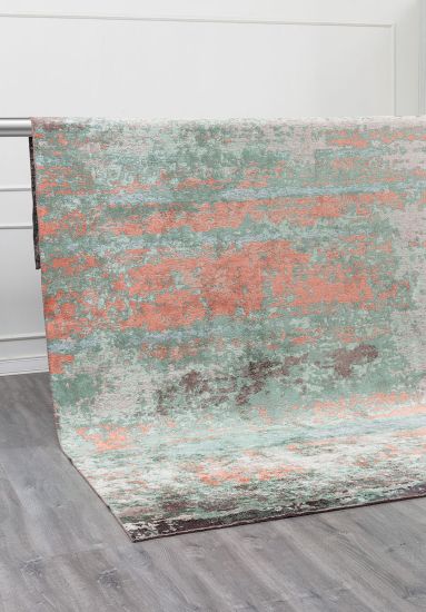 Abstract Green Orange Canyon Area Rug