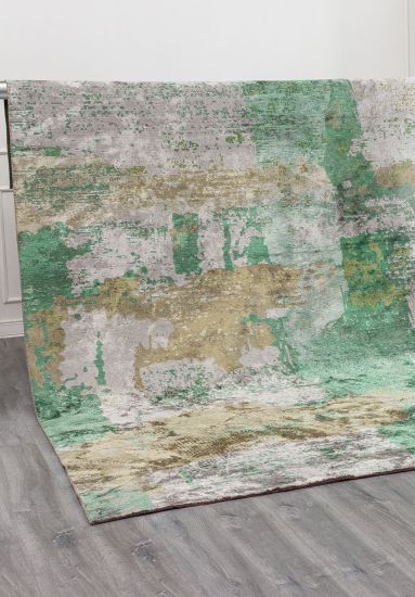 Crimson Green & Grey Abstract Rug