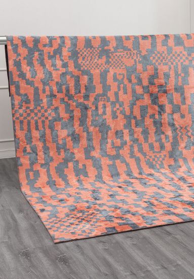Azure Orange Abstract Living Room Rug