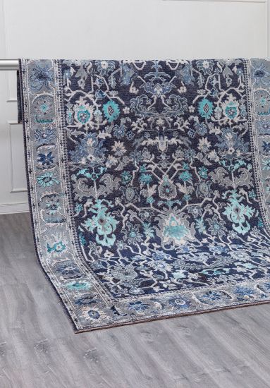 Fluxie Blue Grey Oriental Living Room Rug