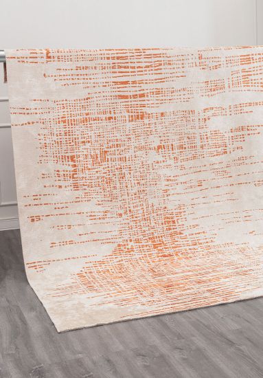 Abstract Beige Orange Pines Living Room Rug