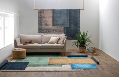 Flume Blue & Cream Vintage Living Room Rug