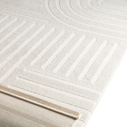 Flute Cream White Geometric Bedroom Area Rug