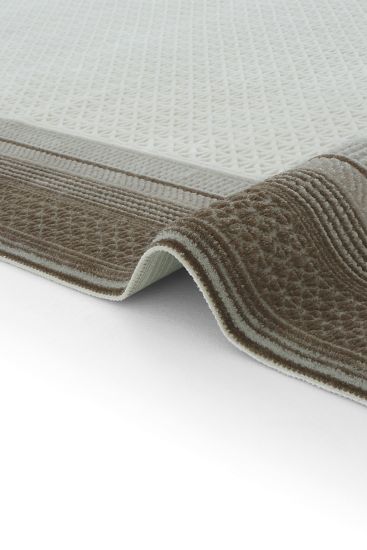 Pelptis Cream Brown Bordered Living Room Rug