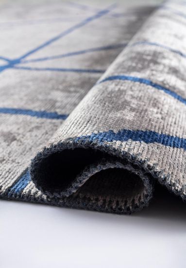 Lush Grey & Blue Geometric Living Room Rug