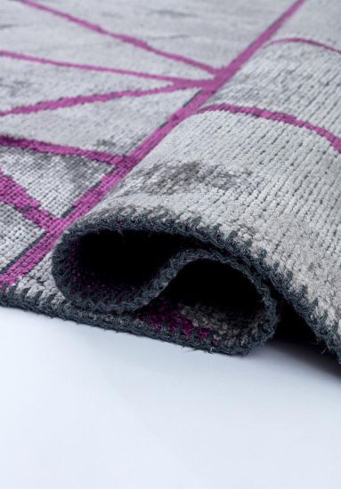 Grey & Purple Lush Geometric Living Room Rug