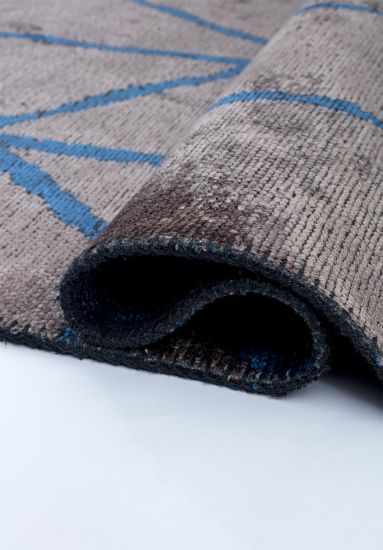 Grey & Blue Geometric Lush Indoor Outdoor Rug