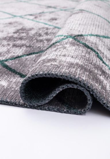 Ember Grey & Green Geometric Dining Room Rug