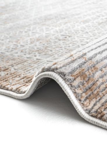Verbina Abstract Grey Cream Bedroom Rug