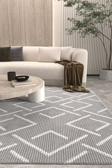 Vetpina Patterned Grey White Living Room Rug