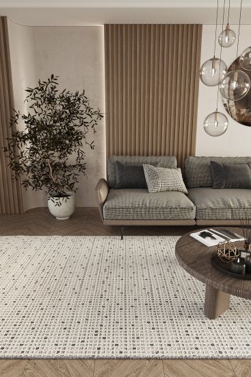 Eltipa Cream Grey Modern Patterned Area Rug