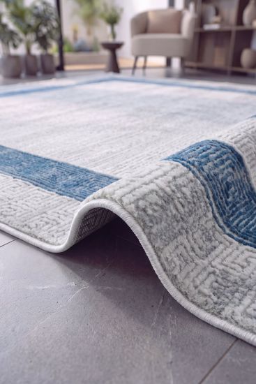 Nevada85 Grey Blue Oriental Bordered Bedroom Rug