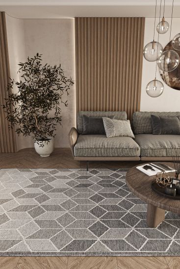 Eltipa Grey White Modern Geometric Area Rug