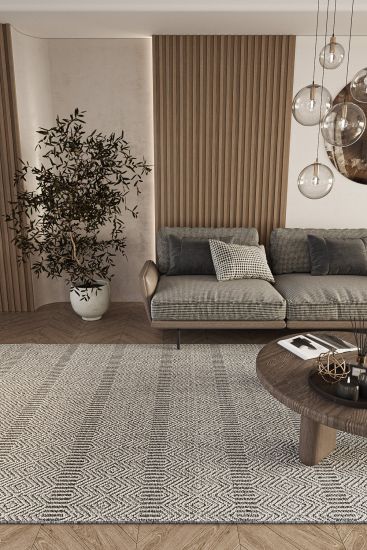 Eltipa Grey Chevron Bohemian Living Room Rug