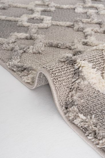 Saptrika Cream Grey Modern Patterned Bedroom Rug