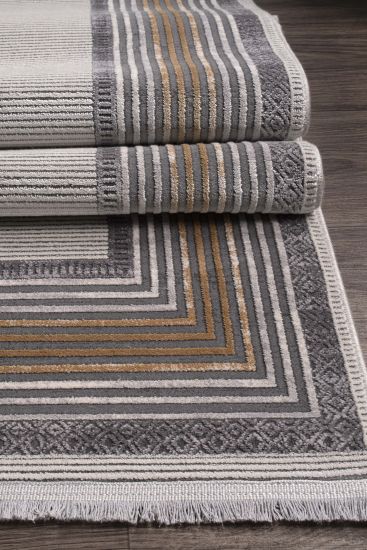 Gravitas Brown Bordered Striped Rug