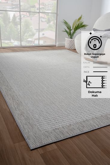 Sirius Grey Cream Bordered Outdoor Flatweave Rug