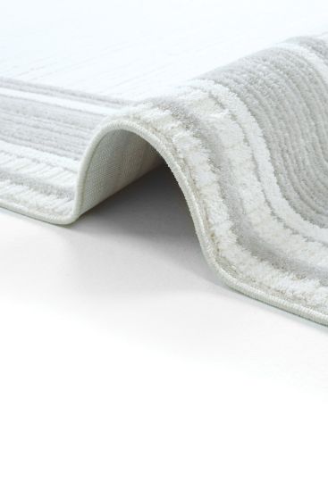 Arezzo85 Grey White Patterned Bordered Bedroom Rug