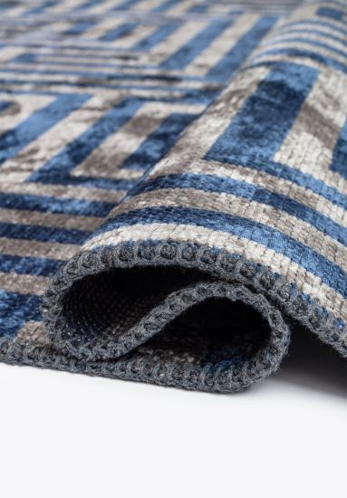 Cobblestone Geometric Blue & Grey Outdoor Rug