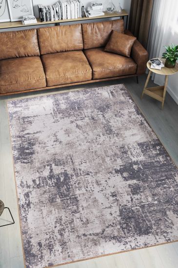 Baskili Cream Charcoal Abstract Bedroom Rug