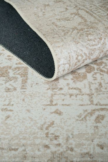 Private85 Cream Patterned Bordered Indoor Rug