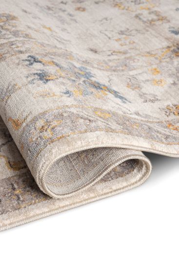 Emirgan85 Cream Beige Patterned Bordered Bedroom Rug