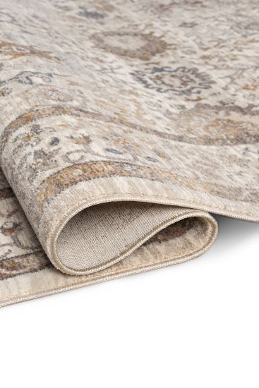 Emirgan85 Cream Beige Patterned Bordered Living Room Rug