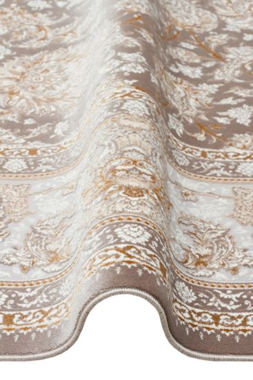 Zumrut85 Beige Grey Patterned Bordered Area Rug