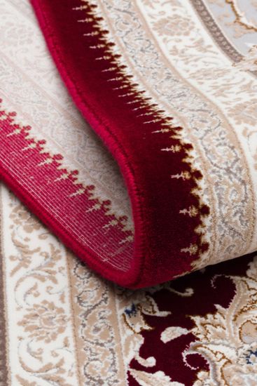 Zumrut85 Beige Red Patterned Bordered Bedroom Rug