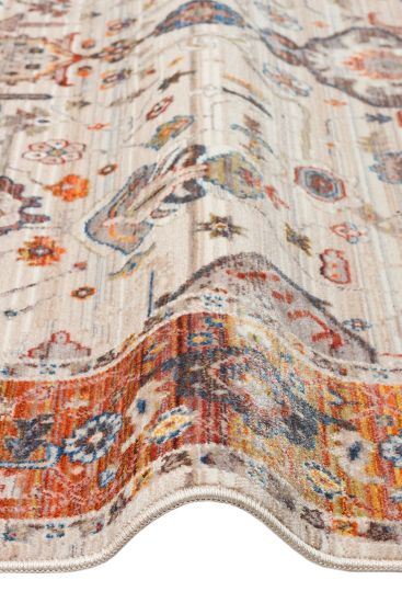 Panama85 Cream Orange Patterned Bordered Bedroom Rug