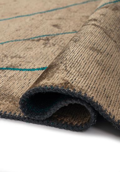 Curvy Brown & Green Abstract Living Room Rug