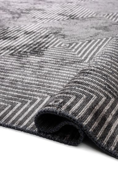 Grey Glittery Modern Geometric Living Room Rug