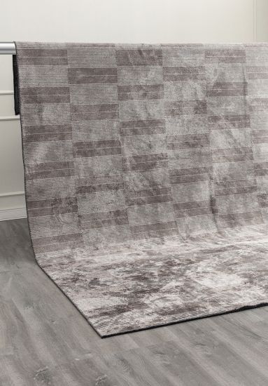 Geometric Grey Glittering Modern Area Rug