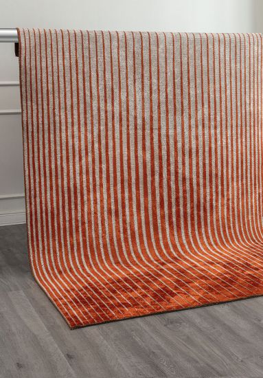 Equilibrium Orange & Grey Stripes Modern Rug