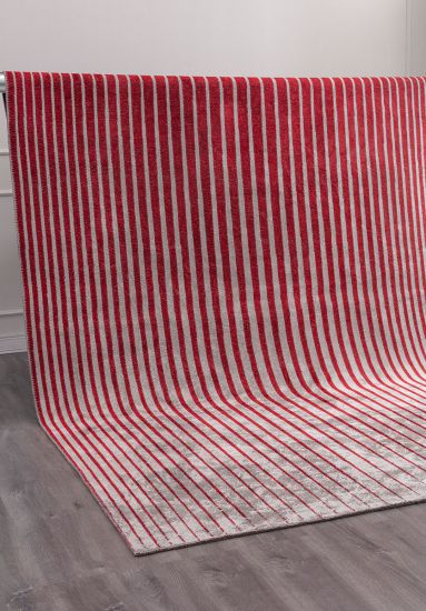 Brighten Red & Grey Stripes Modern Rug