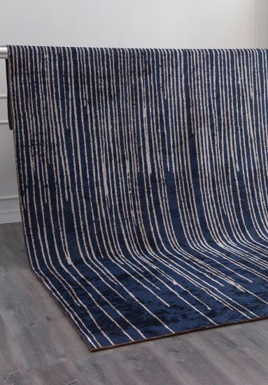 Brighten Blue & Grey Stripes Modern Rug