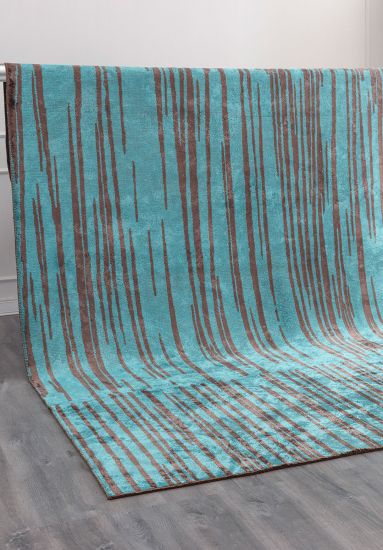 Brighten Blue & Brown Stripes Living Room Rug