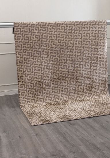 Brown & Cream Flannel Geometric Modern Rug