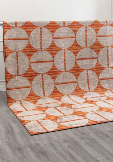 Enhance Beige Orange Geometric Area Rug