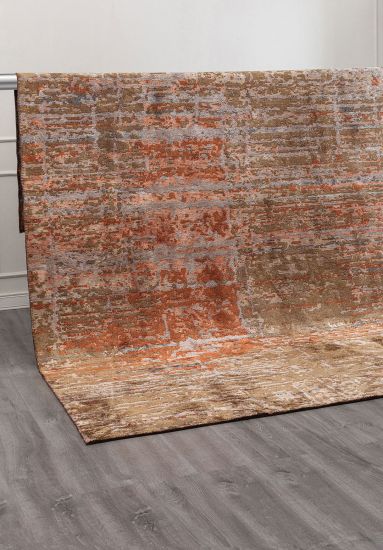 Abstract Brown & Orange Gleamy Area Rug