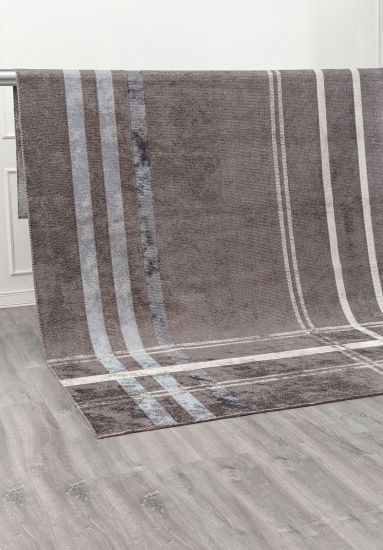 Lucid Grey & Cream Stripes Modern Rug