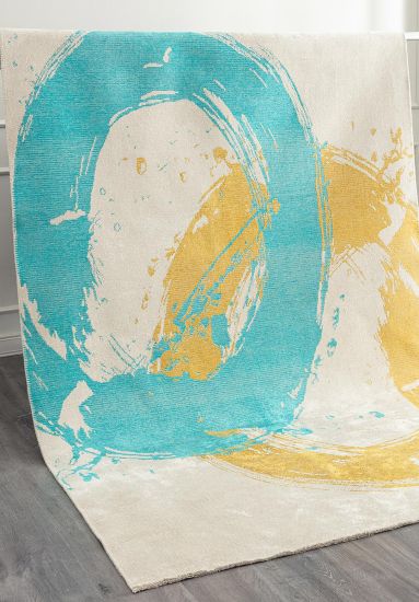 Artisan Cream & Blue Abstract Living Room Rug