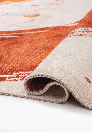 Abstract Cream & Orange Artisan Indoor Rug