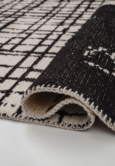 Arbor Cream Black Abstract Living Room Rug
