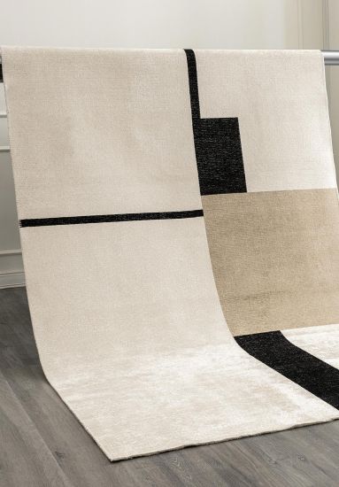 Sizzle Cream & Black Geometric Area Rug