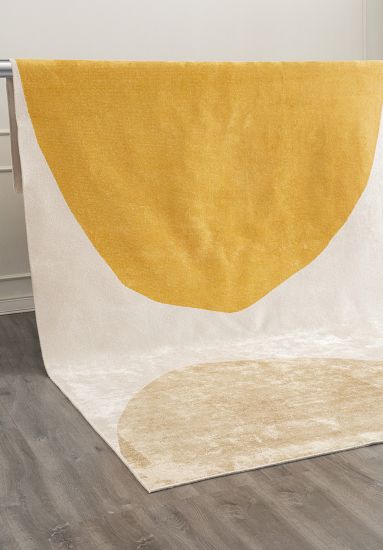 Vivify Cream Yellow Abstract Modern Rug