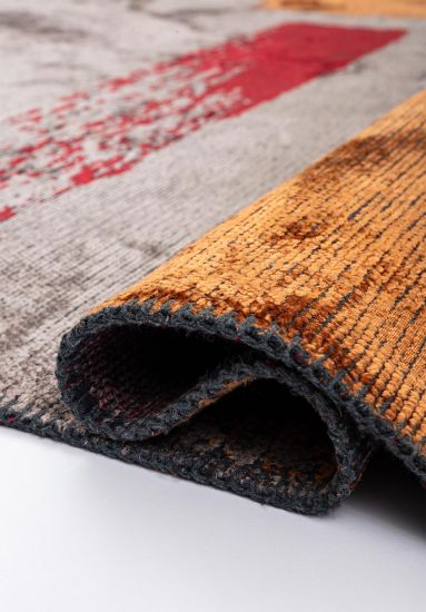Ebony Grey & Orange Abstract Modern Rug
